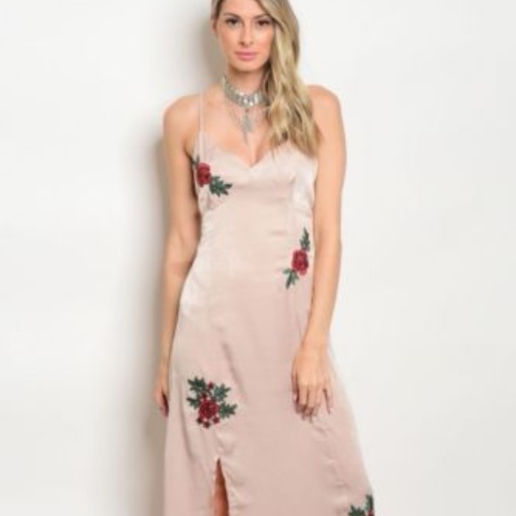 Mystic Los Angeles Dresses & Skirts - Blush With Rose Applique Spaghetti Strap Dress
